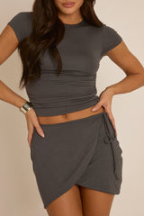 Grey Jersey Wrap Skirt and Tshirt Co-ord Set - Jenna