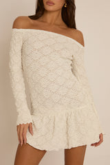White Textured Bardot Mini Dress - Dominique