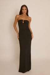 Black Bead Trim Bandeau Maxi Dress - Steph