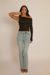 Black Asymmetric Sleeve Top - Christa