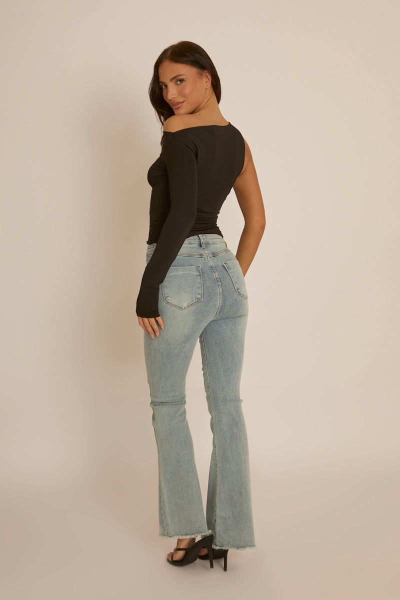 Black Asymmetric Sleeve Top - Christa