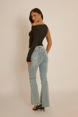 Black Asymmetric Sleeve Top - Christa