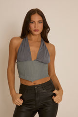 Grey Halter Corset Cropped Top - River