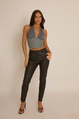 Grey Halter Corset Cropped Top - River
