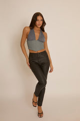 Grey Halter Corset Cropped Top - River