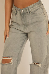 Petite Grey Denim Distressed Knee Jeans - Ivelisse