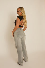 Petite Grey Denim Distressed Knee Jeans - Ivelisse