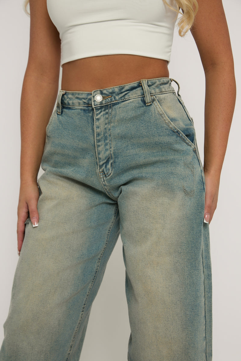 Washed Blue Stretch Balloon Jeans - Tabitha