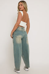 Washed Blue Stretch Balloon Jeans - Tabitha