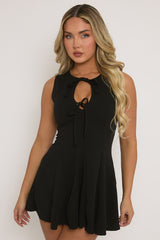 Black Tie Front Pleated Mini Dress - Irma