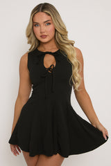 Black Tie Front Pleated Mini Dress - Irma