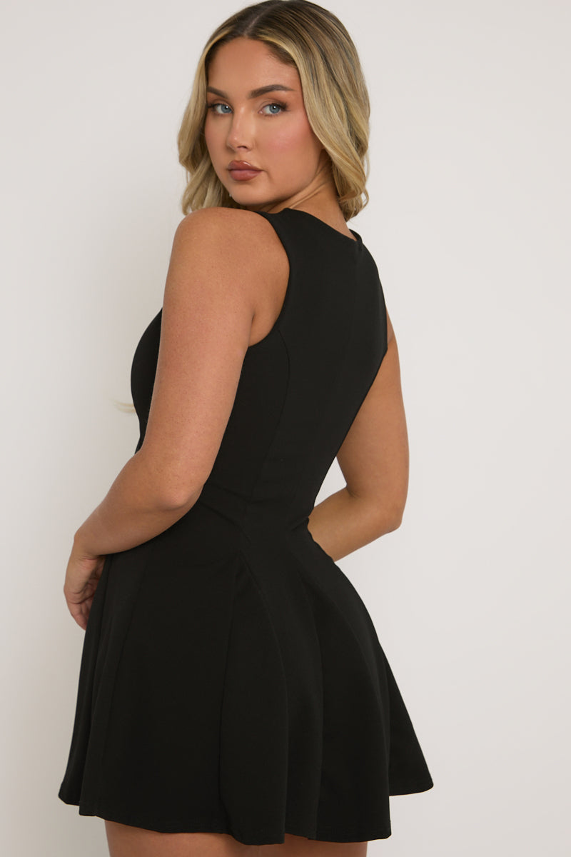 Black Tie Front Pleated Mini Dress - Irma