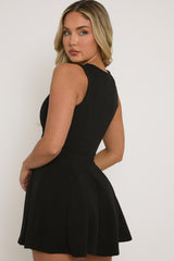 Black Tie Front Pleated Mini Dress - Irma