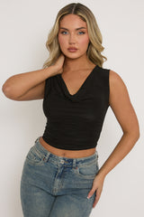 Black Drape Front Cowl Top - Jaime