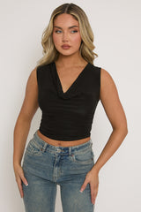 Black Drape Front Cowl Top - Jaime