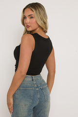 Black Drape Front Cowl Top - Jaime