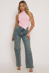 Pink High Neck Asymmetric Top - Ariella