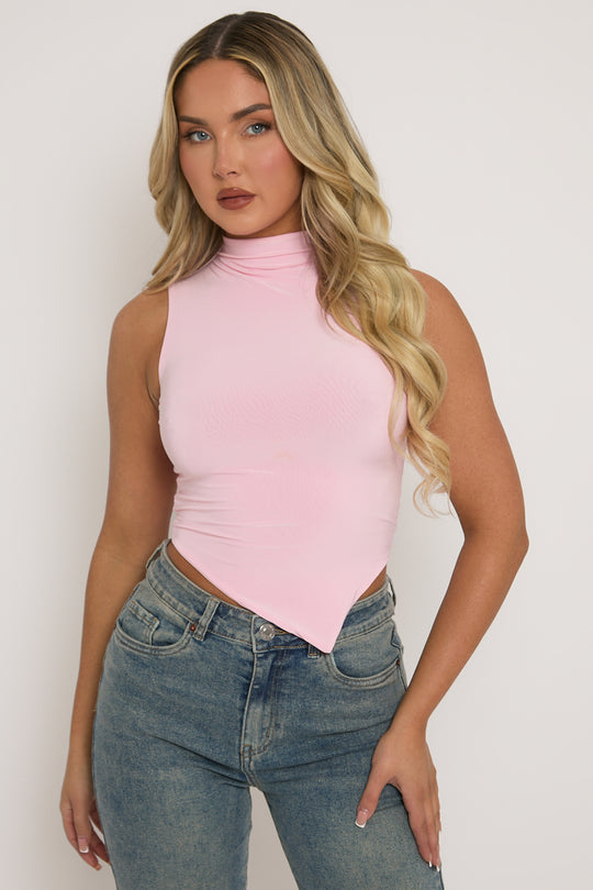 Pink High Neck Asymmetric Top - Ariella