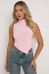 Pink High Neck Asymmetric Top - Ariella