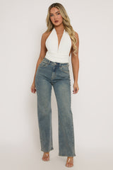 White Slinky Plunge Bodysuit - Akari