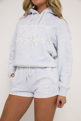 Grey Marl Swirl Motif Hoodie & Shorts Loungewear Co-ord Set - Dimity