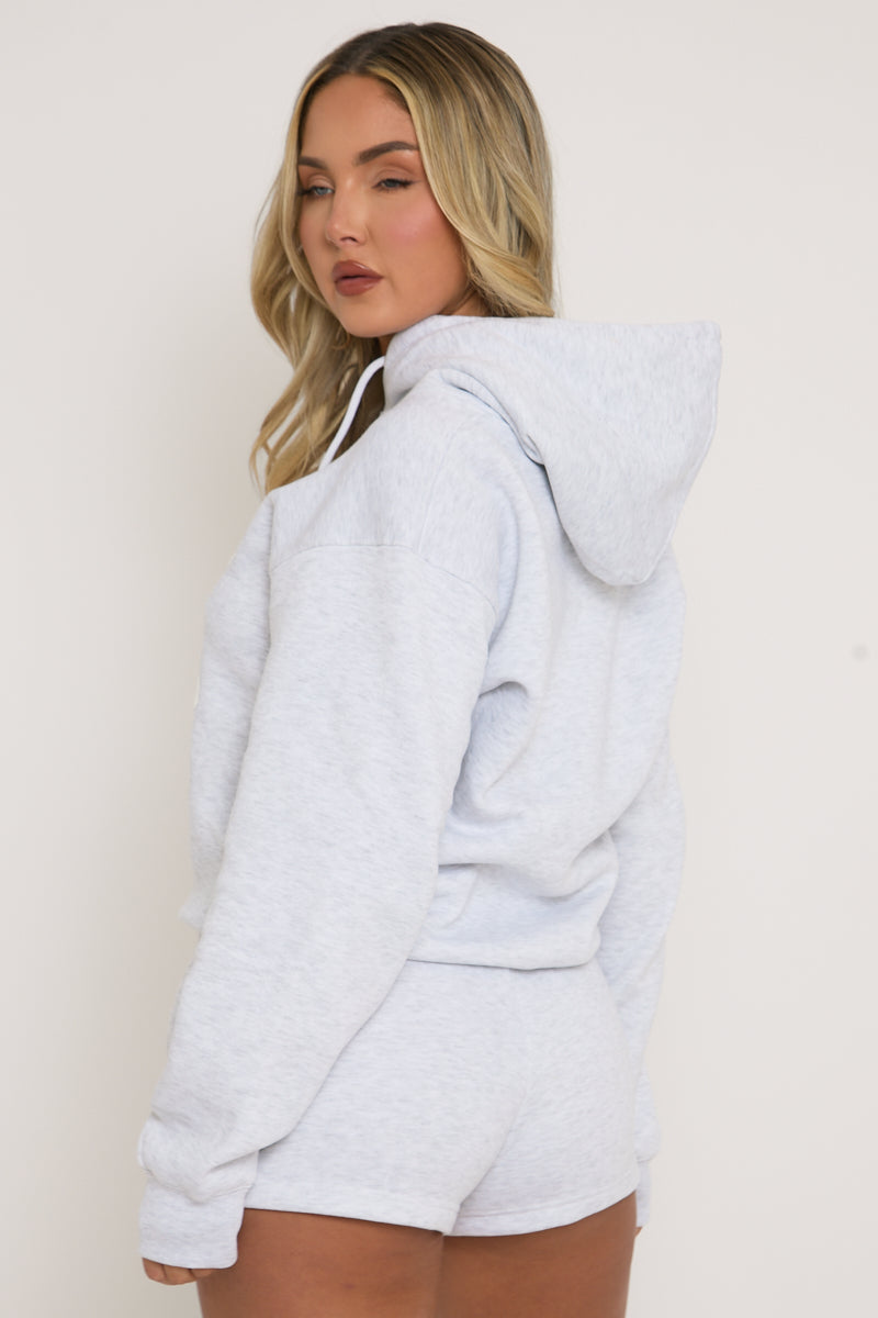 Grey Marl Swirl Motif Hoodie & Shorts Loungewear Co-ord Set - Dimity