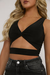 Black Twist Front Cut Out Crop Top - Joyce