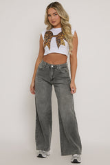 Washed Grey Stretch Wide Leg Jeans - Teresa