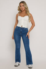 White Lace Trim Button Down Corset Top - Merilyn