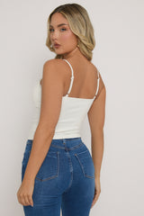 White Lace Trim Button Down Corset Top - Merilyn