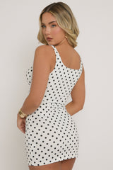 White Polka Dot Tie Front Mini Dress - Leanne
