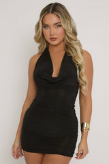 Black Deep Plunge Halter Mini Dress - Teagan