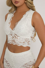 White Lace Top and Kick flare Trouser Co-Ord Set - Uma