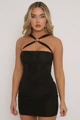 Black Trim Detail Cross Front Mini Dress - Gail