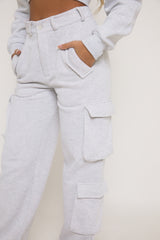 Grey Marl Cropped Cargo Lounge Co-ord Set - Lizzie
