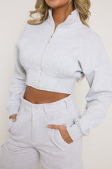 Grey Marl Cropped Cargo Lounge Co-ord Set - Lizzie