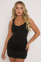 Black Corseted Cowl Front Mini Dress - Carson