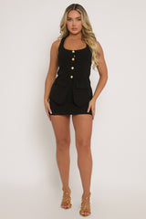 Black Tailored Waistcoat and Skirt Co-ord Set - Louella