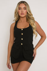 Black Tailored Waistcoat and Skirt Co-ord Set - Louella