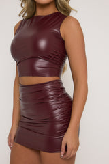 Burgundy Faux Leather Mini Skirt and Crop Top Co-ord - Nicki