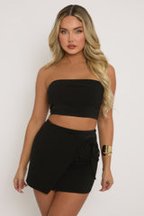 Black Bandeau & Wrap Mini Skirt Co-ord Set - Sheena