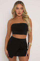 Black Bandeau & Wrap Mini Skirt Co-ord Set - Sheena