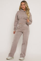 Dove Grey Washed Cinched Waist Hoody and Joggers Loungewear Co-ord Set - Destiny
