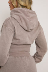 Dove Grey Washed Cinched Waist Hoody and Joggers Loungewear Co-ord Set - Destiny