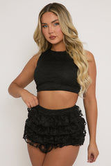 Black Lace Top and Ruffle Skort Co-ord Set - Doreen