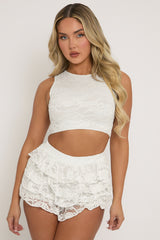 White Lace Top and Ruffle Skort Co-ord Set - Doreen
