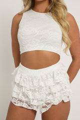 White Lace Top and Ruffle Skort Co-ord Set - Doreen