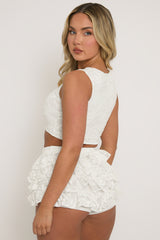 White Lace Top and Ruffle Skort Co-ord Set - Doreen