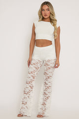 White Lace Kick Flare Trousers - Antonella