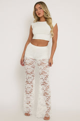 White Lace Kick Flare Trousers - Antonella